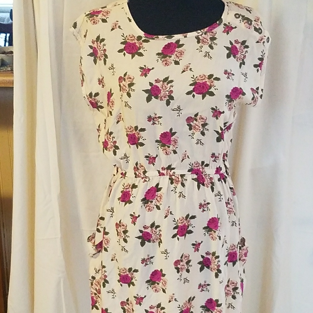 Cream and pink floral mini dress
